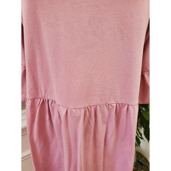 Asos Design Womens Solid Pink Cotton Round Neck Long Sleeve Knee Length Dress 16 - Picture 3 of 12